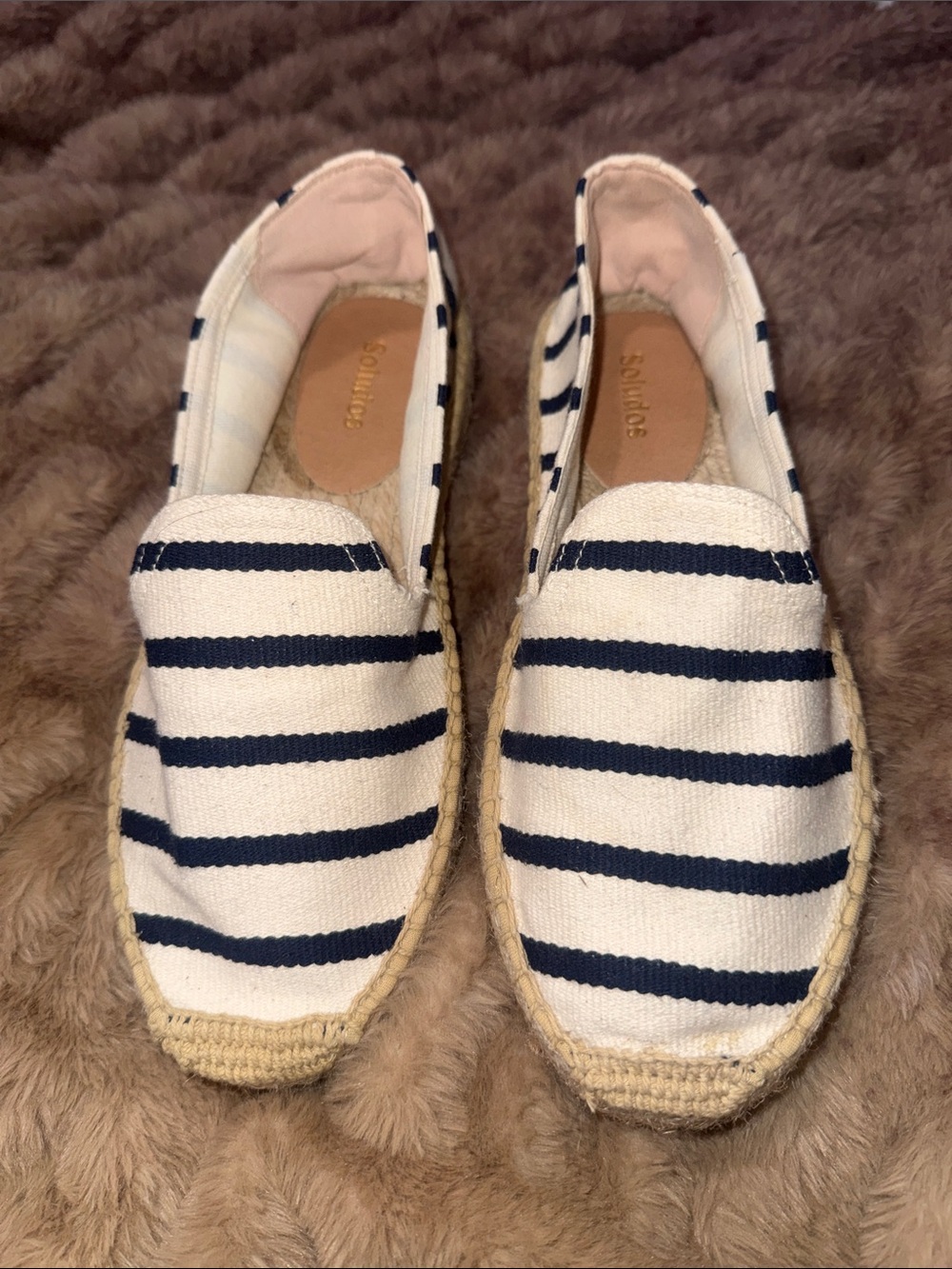 Soludos Espadrilles Flats Sandals, cream & navy stripes , New w.out box, sz 7.5